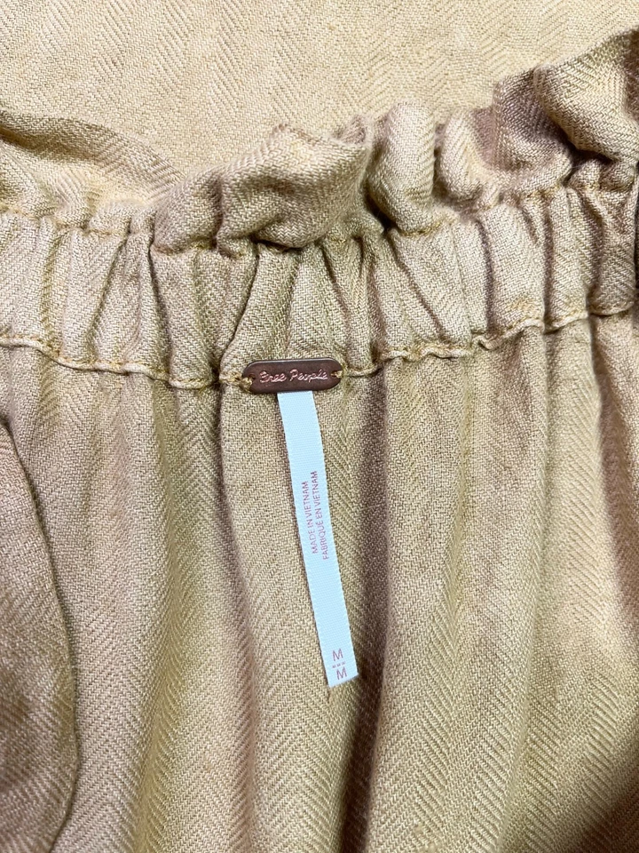 Falda Free People Talla M Lino Amarillo Dorado Botón Cordón Foto 2 de 4
