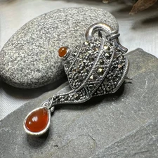 Teapot Brooch Irish Tea Drinker Gift Marcasite Ladies Pin 925