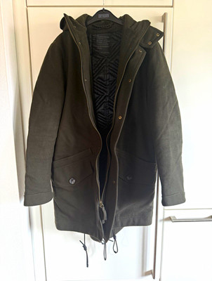 DRYKORN Herren Parka Jacke Grün Wolle Kapuze Taschen Knopf RV Gr. 44