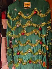 Tipsy Elves Ugly Christmas Sweater Sweater Sz Larg Ornaments Tinsel Jingle Bells