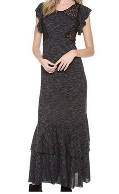 Free People Absolute Attraction Heather Gray Maxi Dress L Witchy Goth Boho Lace