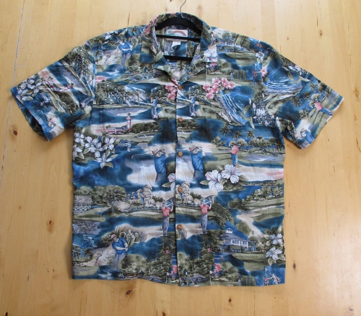 Vintage Paradise Found Aloha Hawaiian Shirt Men's XL Golf Theme Golfer USA