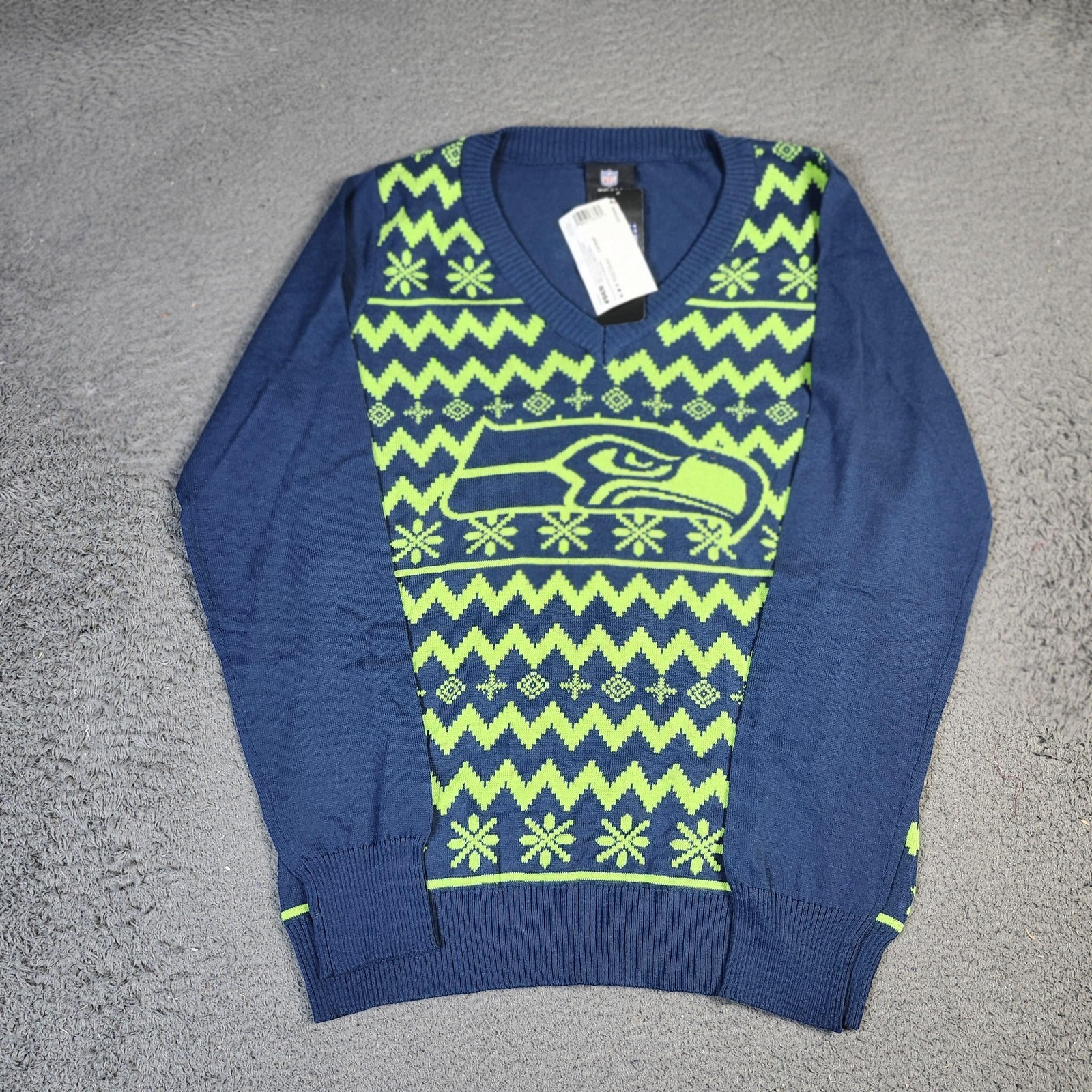Seattle Seahawks Sweater Mens Large Blue Green NFL Football Ugly Christmas
