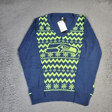 Seattle Seahawks Sweater Mens Large Blue Green NFL Football Ugly Christmas