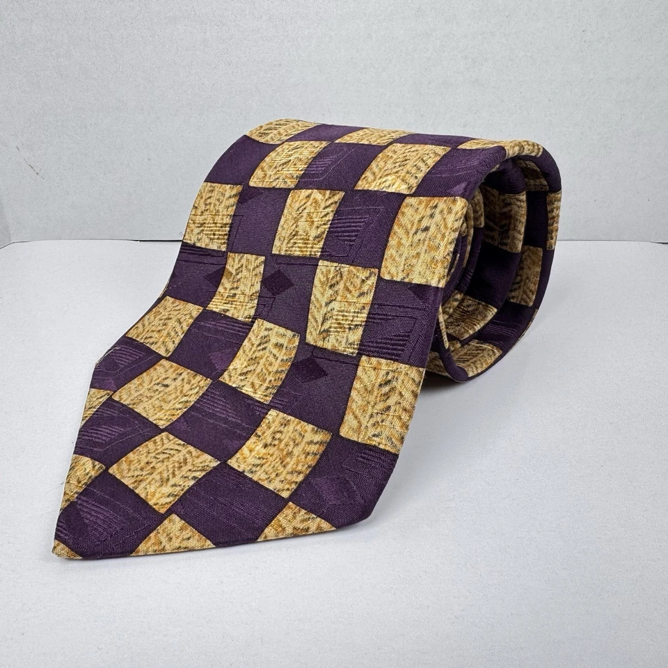 Corbata de seda Ferrell Reed for Lowman’s Men’s Store púrpura dorada a cuadros ENVÍO GRATUITO Foto 2 de 4