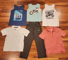 Boys Size 5 Bundle 3 Sleeve Less Shirts, 2 Polo Shirts And Underarmour Pants