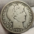 1909 O 50C Barber Silver Half Dollar, Last New Orleans!  VG Condition - Barb-930