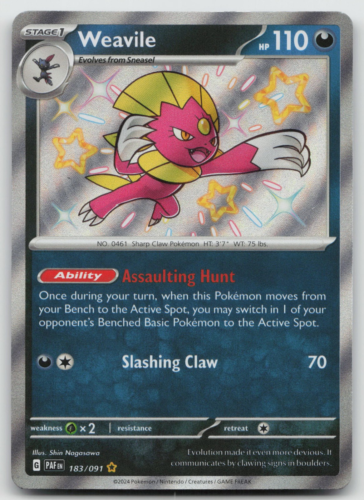 Weavile Shiny Rare Holo SV: Paldean Fates 183/091 NM