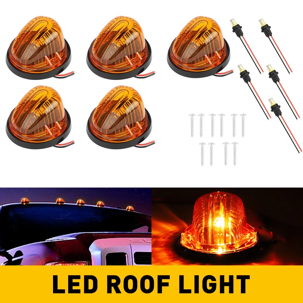 5x Amber LED Cab Roof Marker For Lights Chevy 1973-1987 C10/20/30/50/60/70 GMC