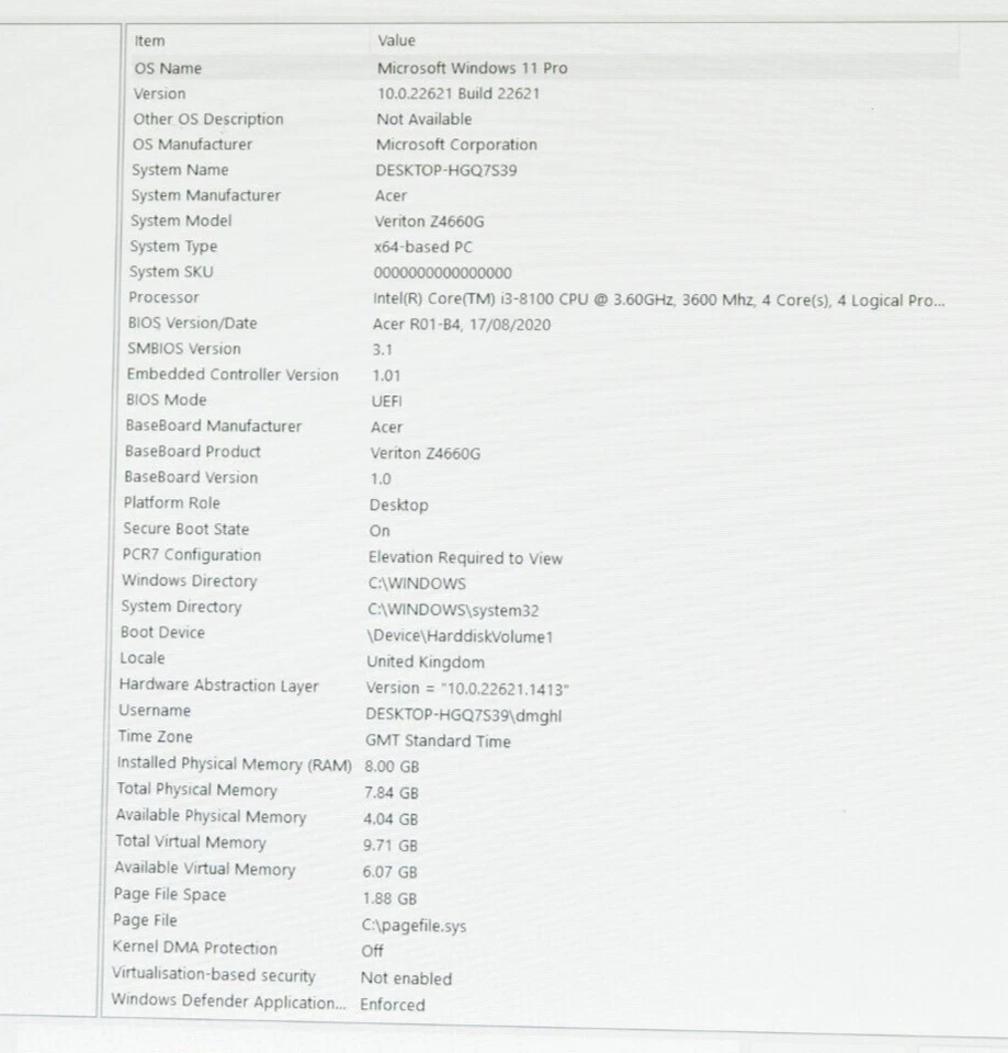 ACER VERITON Z4 VZ4660G ALL-IN-ONE CORE I3 8100 3.6 GHZ 8 GB  SSD 128 GB 21.5"HD - Image 3 of 4