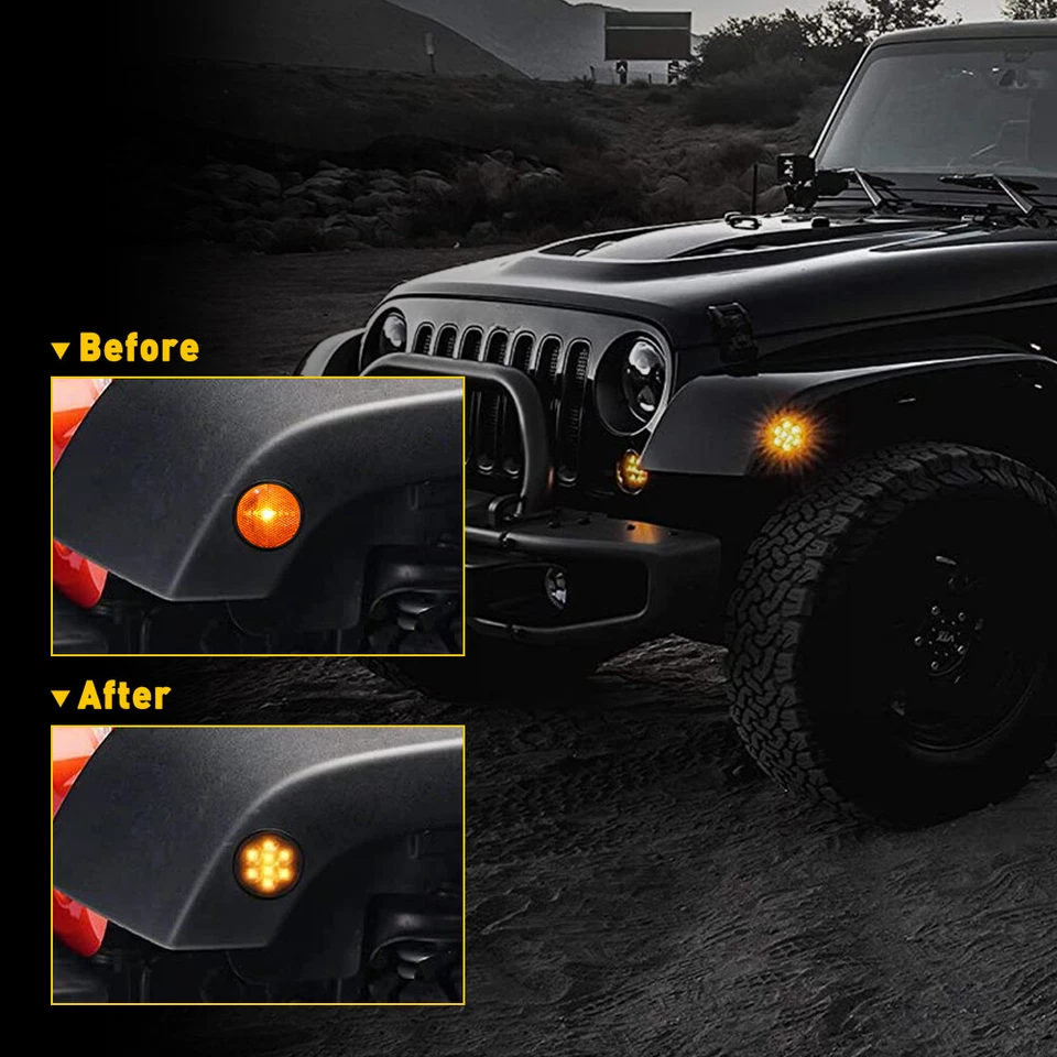 Para Jeep Wrangler Jk 2007-2018 LED luz de señalización lateral guardabarros delantero llamaradas lámpara 2x Foto 4 de 4