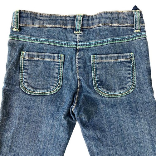 Girls 5 Gymboree Capri Denim Blue Jeans Button Detail Green Yellow Blue Thread - Picture 3 of 5