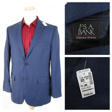 Joseph A. Bank Navy Wool Tailored Fit Check Plaid Sport Coat Jacket 42L 498