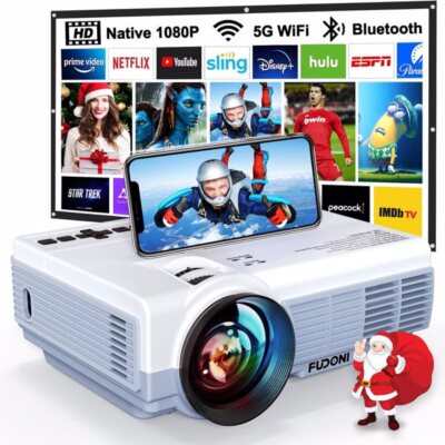 FUDONI Portable Projector with WiFi and Bluetooth,5G WiFi 9000L Native 1080P