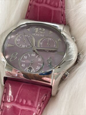 HONORA Watch Light Pink Genuine  Leather HONORA Womens Gold Tone Cushion Watch Beige Leather Band  main image 2