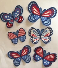 8 American Butterflies, Red White and Blue - Iron On Fabric Appliques