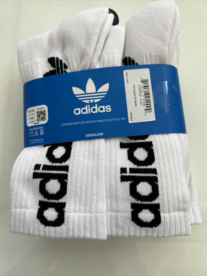Adidas Men's Crew Socks Athletic Shoes White 6 Pairs Sizes 612 Absorb Moisture eBay
