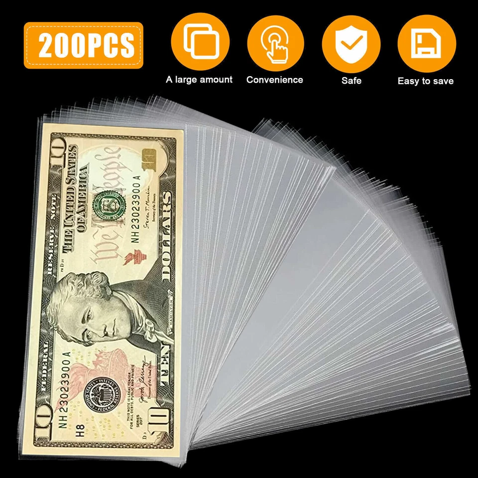 200 X Money Bag Storage Protect World/US Currency Soft Sleeves Banknotes Clear - Image 3 of 4