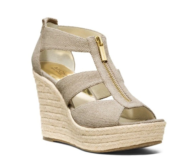 MICHAEL KORS BERKLEY WEDGE SANDALS ZIP CLOSURE OPEN TOE SZ.10 PALE