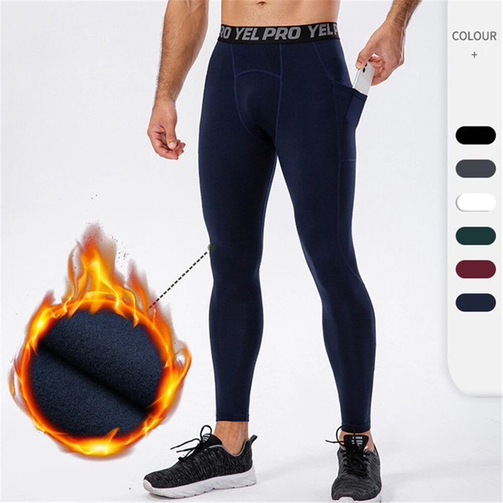 Men's Fleece Compression Pants Athletic Tight Leggings Base Layer Gym Trousers