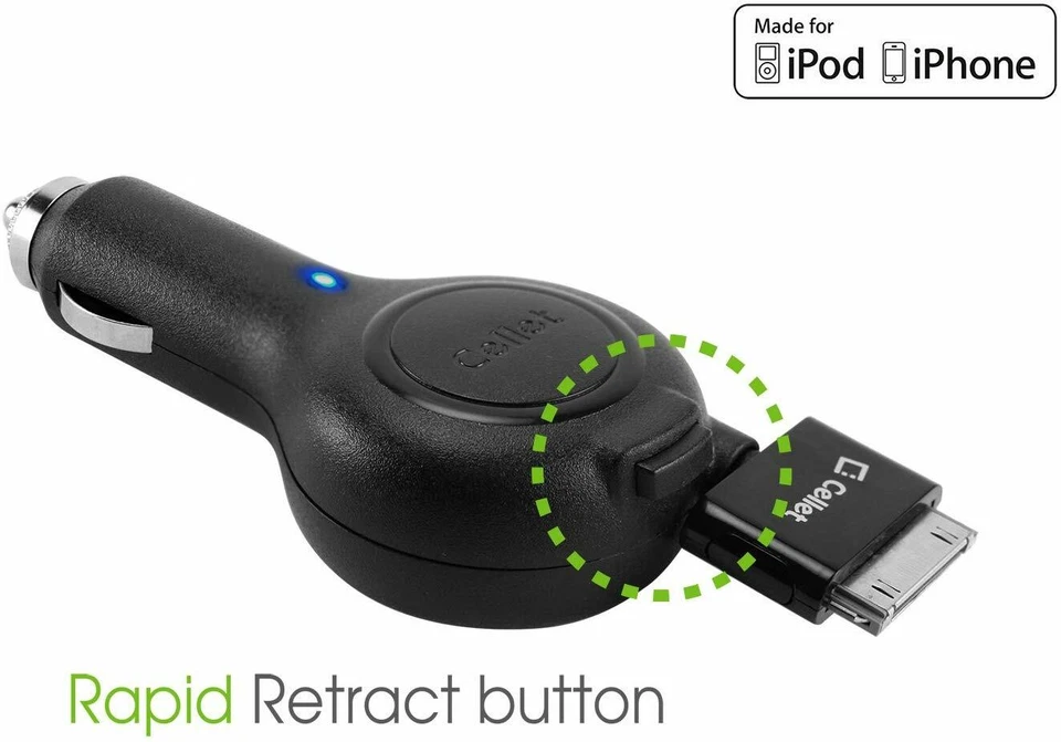 Cargador de coche retráctil Cellet 5 vatios (1 amperio) compatible para iPhone 4S/4/3GS/3G/ Foto 4 de 4