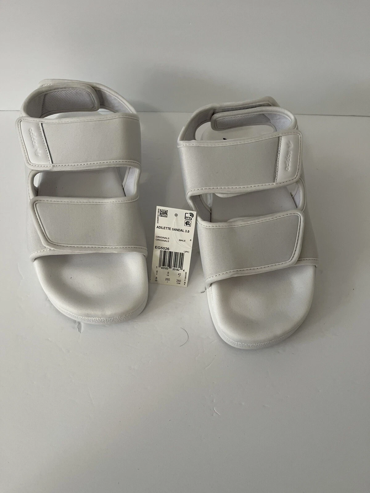 Adidas Adilette Sandalo 3.0 Uomo Taglia 8 EG5026 Sandali Bianchi Originali NUOVO