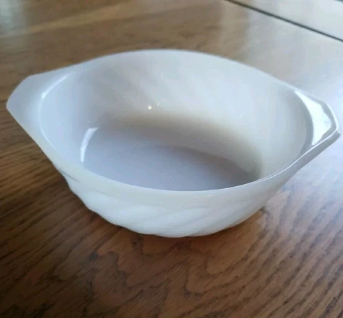Vintage Fire King Anchor Hocking Round Ribbed Milk Glass Casserole Dish  Small