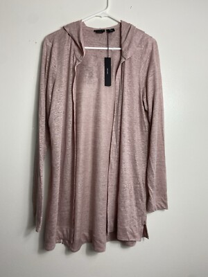 Tahari  Women s XL Cardigan Sweater Dusty Rose 100% Linen Open Front Hoodie NWT
