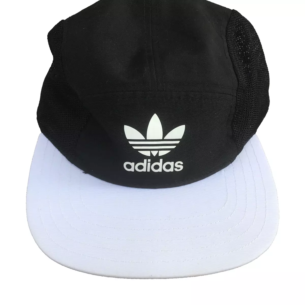 Adidas 5 Panel Hat Cap Strap Back Black White 02/16 Breathable | eBay