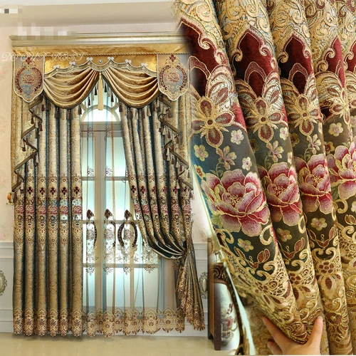 European luxury golden embroidered jacquard cloth curtain tulle valance N247**