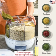 6-In-1 Cereal/Rice Dispenser Rotating Grain Container 10KG Dry Food-Best Gift