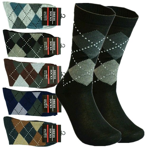 Mens Socks Size 10-13 Lot Of 3-12 Pairs Argyle Men's Dress Socks - Mid Calf, Cotton, Size 10-13 By Lords Men Socks Size 10-13