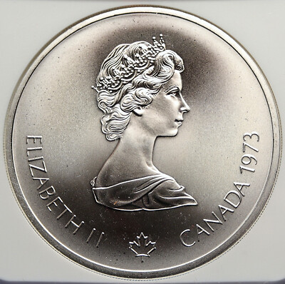 1973 CANADA Elizabeth II Olympics Montreal Map BU Silver $10 Coin