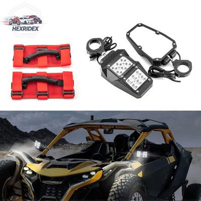 Roll Bar Rear Side Mirrors w/LED Light+Grab Handles Fit Polaris RZR 900 XP 1000