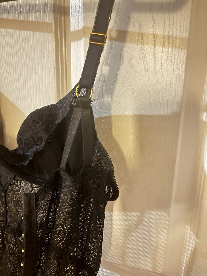 Sexy Black Mesh Bodysuit 3X/4X Goth Dark Fairy Garter Corset Missing One Garter - Image 3 of 4