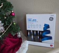 GE StayBright 150 Icicle Light String Holiday Christmas Blue LED On White Wire