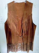 Vintage Leather Vest Unisex Suede Leather Western Hippie Long Fringe