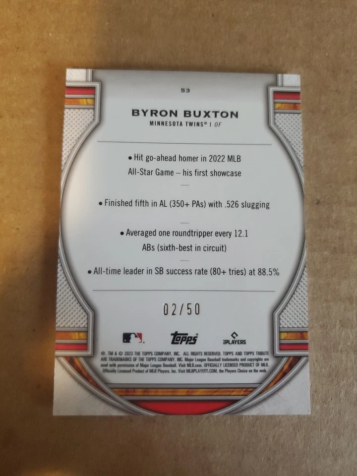 2023 Topps Tribute #53 Byron Buxton Purple Parallel /50 Twins !!! - Image 2 of 2