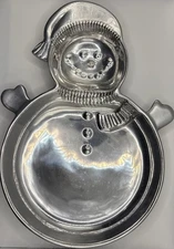 Snowman Metal Chip And Dip Serving Tray  Nut Candy Dish Christmas Large & Heavy