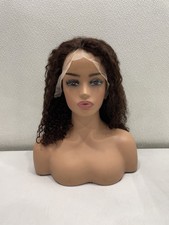 Dark Brown Water Wave Human Hair Blend 13x4 Lace Front Wig, 16"
