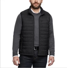 Banana Republic Men’s Black Quilted Vest, Small Mockneck Zip Pockets Lightweight