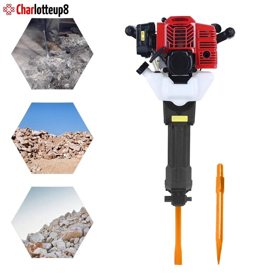 52cc Gas-Powered Demolition Jack Hammer Concrete Breaker Drill 1900W w/2 Chisels - Image 3 of 4