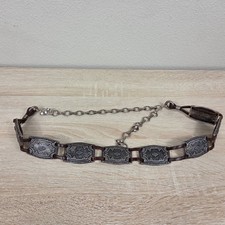 Western Concho Belt Silver Tone Rectangular Plaques Brown Leather Boho Cowgirl