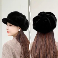 Outdoor Windproof Octagonal Cap Thick Faux Fur Hat Fluffy Cloud-shaped HatSoft