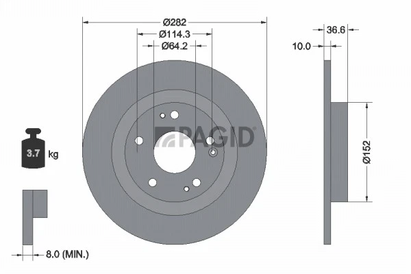 2x PAGID Disque De Frein Plein Ø282mm Pour Honda Civic X - Photo 1/1