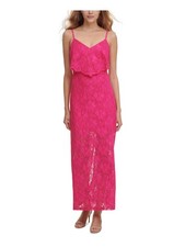 GUESS Womens Pink Stretch Popover Layer With Edg V Neck Maxi Shift Dress 2