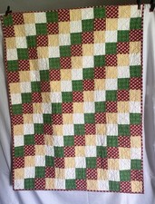 Handmade Baby Lap Quilt Blanket Diagonal Block Pattern Multicolor Cottage 45x34
