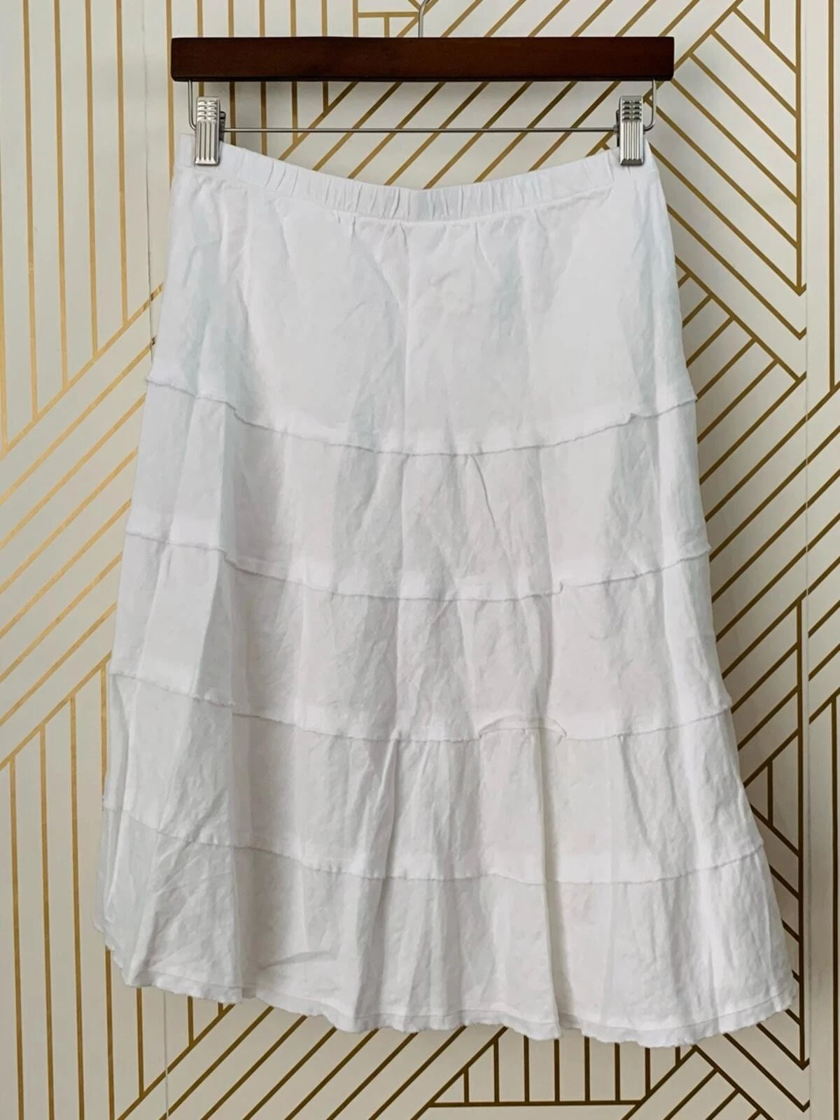 Soft Surroundings Summer Fun 100% Linen layered tiered Skirt boho Lagenlook S