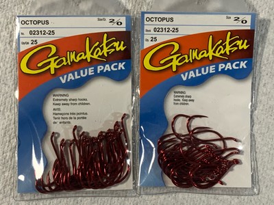 (LOT OF 2) GAMAKATSU OCTOPUS HOOKS 2/0 RED VALUE PACKS.  25 PER PACK 50 TOTAL