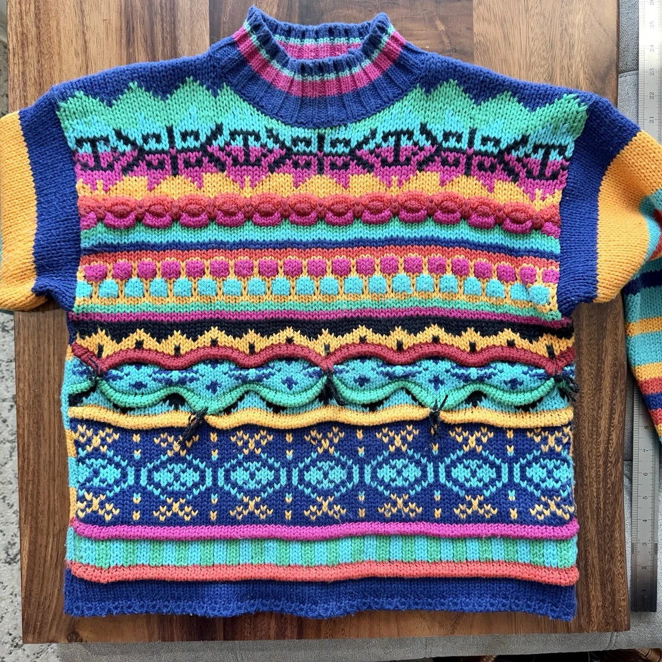 Suéter De Colección Retro Años 80 One Step Up Brillante Multicolor Crew Acrílico Talla Pequeña Foto 2 de 4